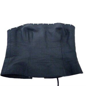 Women's Black Bustier Corset Top Sz S Strapless Lace Up Back Crystal Detail